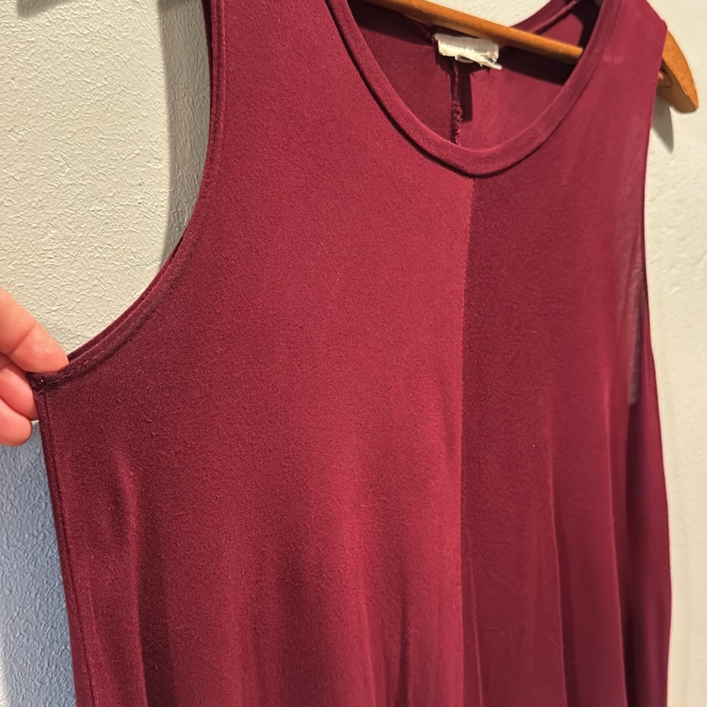 Silence + Noise Swingy Tank Dress Deep Red Burgundy Semi Sheer Flowy Mini Dress - Picture 5 of 15